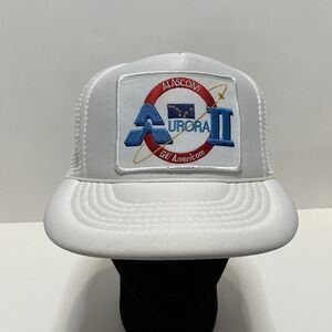Vintage Alascom GE Americom Aurora II Satellite Trucker Hat White Snapback